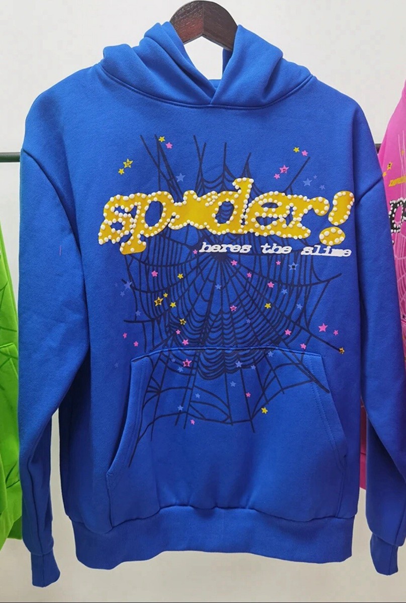 BRAND NEW Sp5der Hoodie blue size medium!! 100% COTTON | eBay