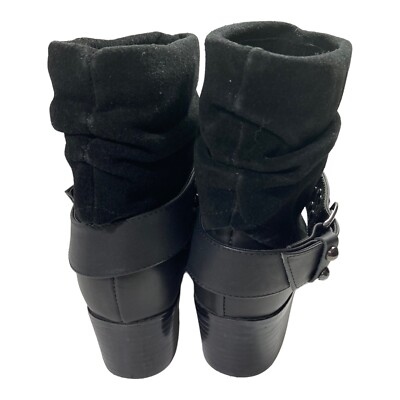 Twiggy London 6M Black Leather & Suede Ruched Ankle Studded Boot Twiggy London 6M Black Leather & Suede Ruched Ankle Studded Boot