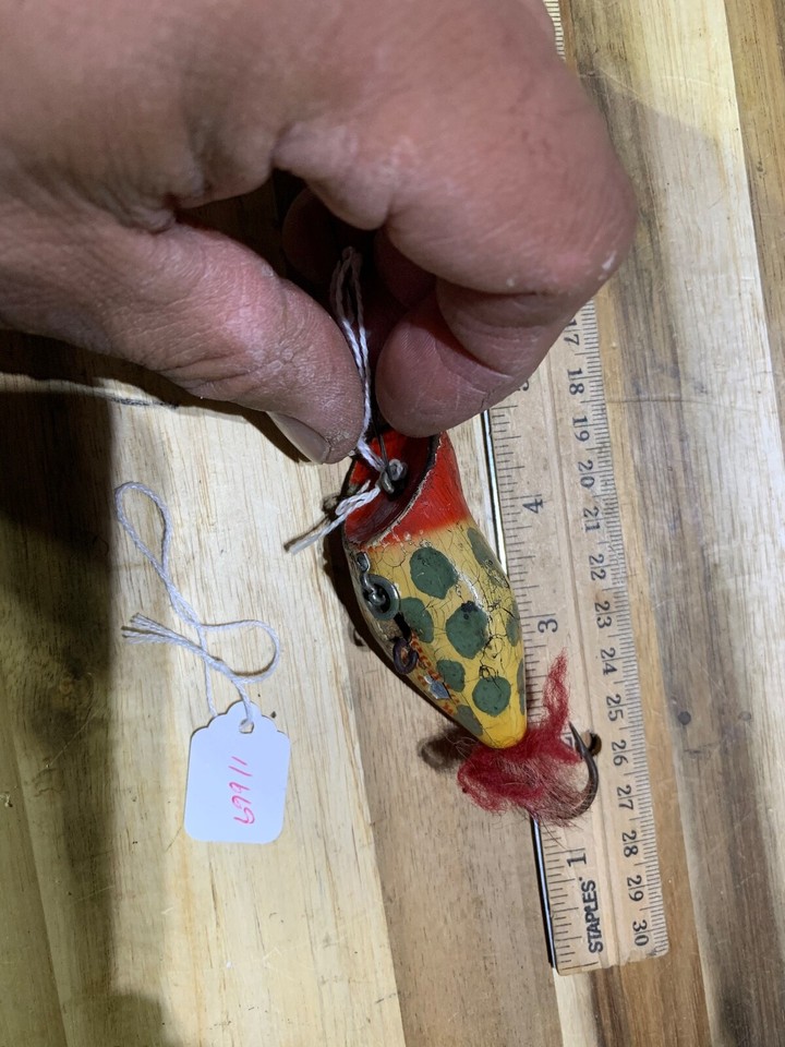 Vieux Leurre De Pêche Heddon – Cuiller Vintage En Bois, Très Ancienne