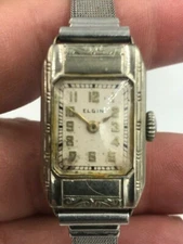  Elgin Watch long-narrow tank Case Model 1, Grade 488 Box 1933 Working Vintage