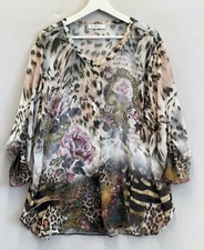 Gigi Moda Women’s XL Multicolor Floral Animal Print Button Lightweight Sheer Top