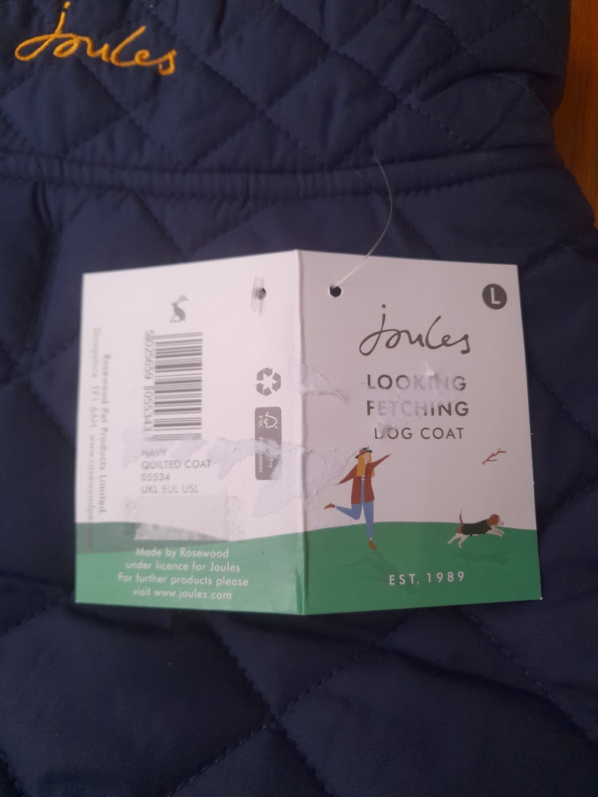 Joules Designer Quilted Fleece Lined Dog Coat Newdale Diamond navy blue