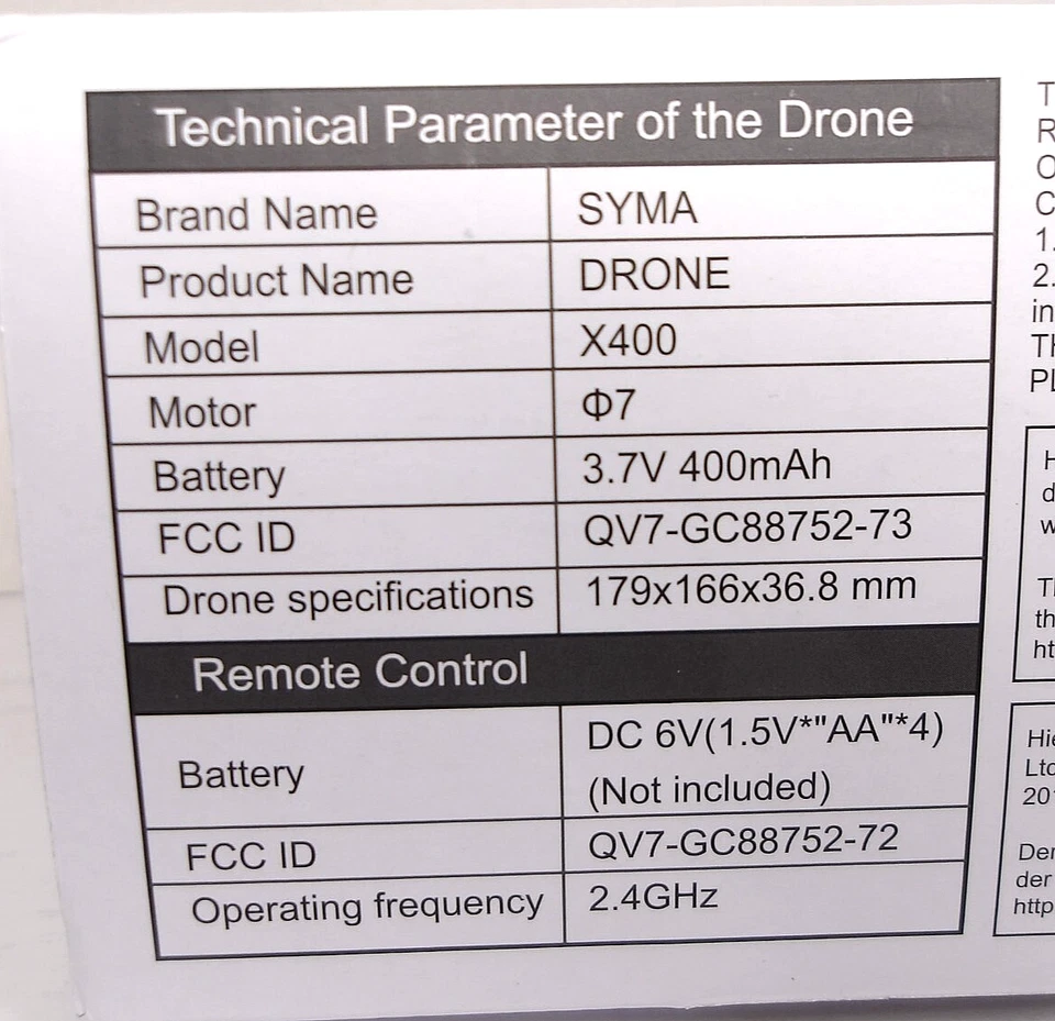 SYMA X400 4 Ch Remote Control Mini Drone, Blue/White - Image 3 of 4