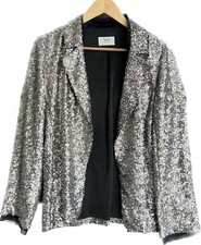 Hush Sequin Jacket 12 Gold Silver Mix Open Front Blazer