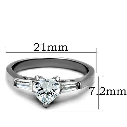Silver Heart Ring Engagement Baguettes Cubic Zirconia No Plating Steel Elegant - Picture 6 of 9