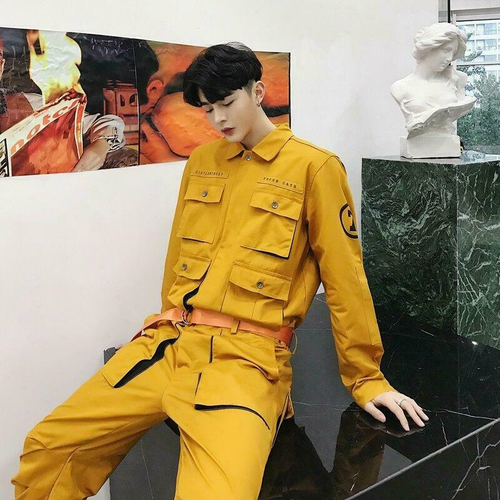 Casual Cargo Overalls Mens Fashion Pockets Work Overall Jumpsuits Loose Trouser