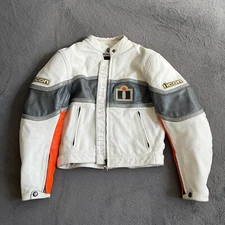 Icon Neo Daytona White Gray Leather Motorcycle Racing Bike Jacket Men's Size M