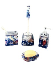 Ocean Theme Bathroom Organizer 5 Piece Toiletry Bathroom Set
