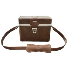 Vintage Camera and Accessory Hard Case Bag w/Shoulder Strap Brown Faux Leather