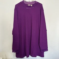 LOGO Lori Goldstein Womens Top Shirt 4X Purple Waffle Knit Long Slv Stretch NEW