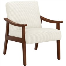 Fauteuil de Salon en Velours C?tel�� avec Pieds en Bois Chaise d'Appoint Beige