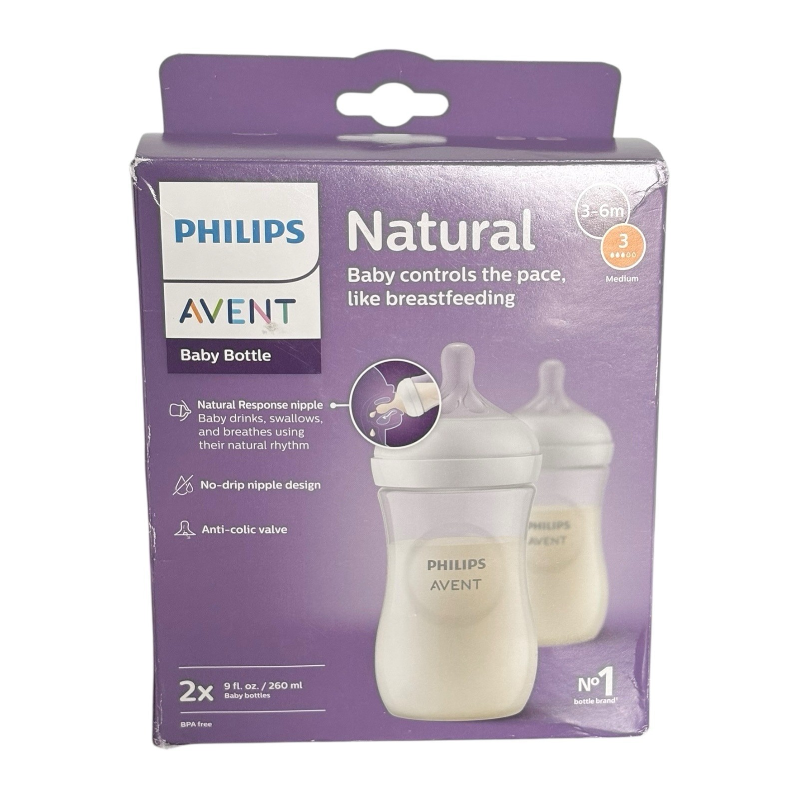 9 Oz 260 Ml 2 Pack 3-6m Medium Flow Bpa Free