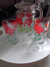 Vintage MCM Ice Lip Red Rose Floral Glass Dri...