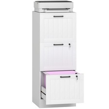 HOMCOM 3-Drawer Lockable File Cabinet Adjustable Bars White, Refurbished