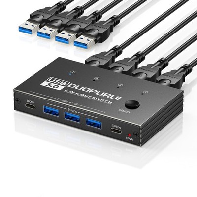 USB 3.0 Switch 4 Computers Sharing USB C & A Devices,Easy -Click Device Switc...