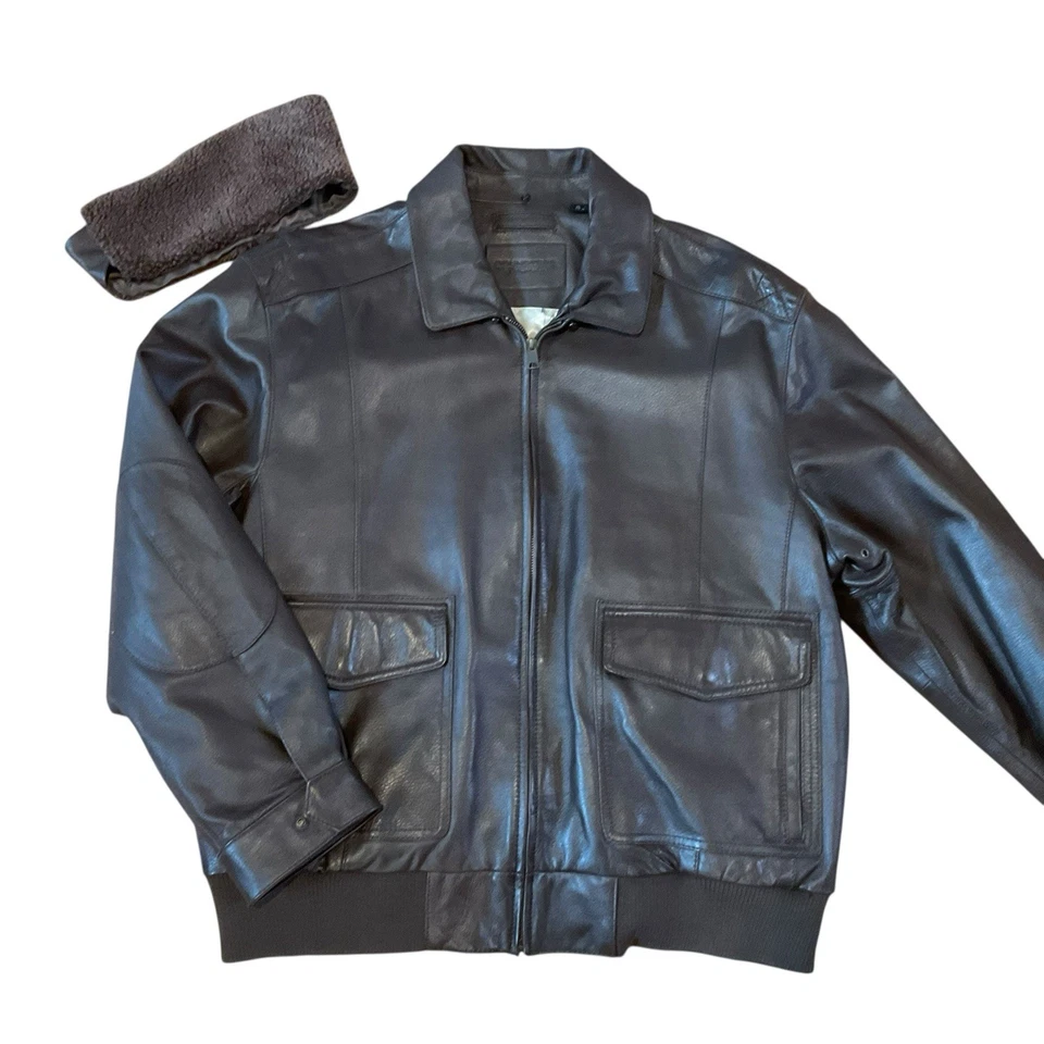 Chaqueta de cuero Roundtree & Yorke piel de cordero talla XL piloto de piel de vuelo aviador marrón Foto 4 de 4