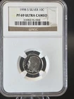 1998 S SILVER ROOSEVELT 10C NGC PF 69 ULTRA CAMEO