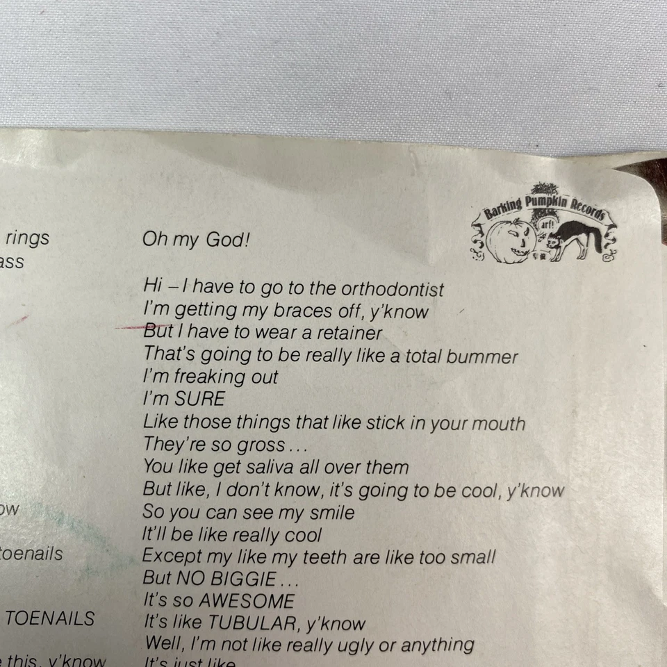 1982 Frank & Moon Zappa Valley Girl  45 rpm Picture   Sleeve Only Foto 4 de 4