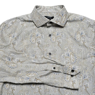 Alfani Mens Small Floral Paisley Print Long Sleeve Button Up Shirt