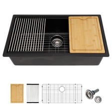 Lofeyo 30"x19" Granite Composite Kitchen Sink Matte Black Quartz Ledge