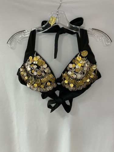 Belly Dancer Top In Black Embellished with Silver/Gold Coins and Charms