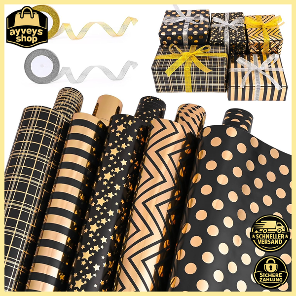 Geschenkpapier Weihnachten Schwarz Gold 5 Rollen 43Cm X 3M Weihnachten 5 StüCk-image