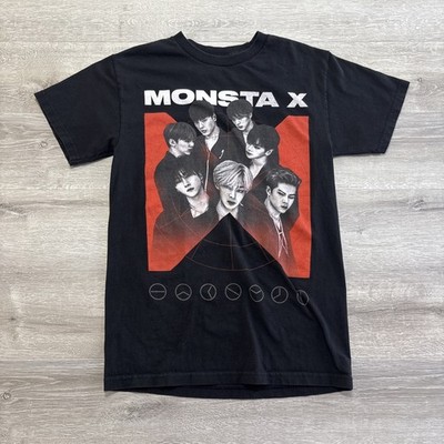 Monsta X K-Pop Band Graphic T-Shirt Hashtag Black Tee Boys XL Music Merch