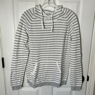 Amour Vert Women's M Kaitlyn White Striped Cotton Cowl Neck Sweater