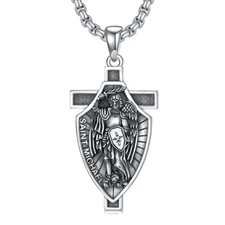 Archangel Necklace St Michael Gabriel Raphael Uriel 925 Sterling Silver Relig...