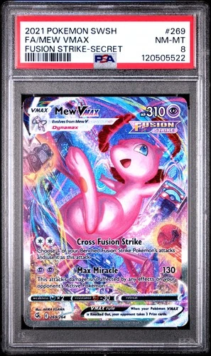 2021 POKEMON SWORD & SHIELD FUSION STRIKE SECRET #269 FULL ART/MEW VMAX PSA 8