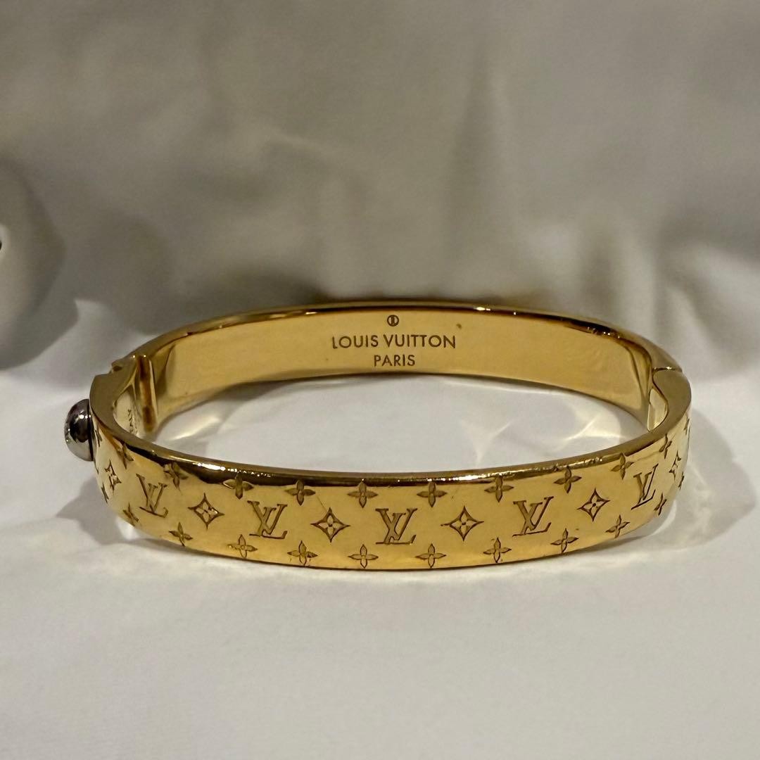Louis Vuitton Monogram Nanogram Silver Gold Tone Cuff Louis Vuitton Monogram Nanogram Silver Gold Tone Cuff