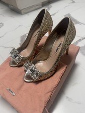 Miu Miu Swaroski Crystal Heel Glitter Pumps Gold EU 37 / US 6.5