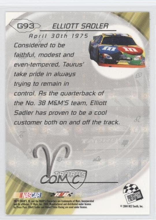 2004 Press Pass Optima Star Signs Gold 89/100 Elliott Sadler #G93 0e3