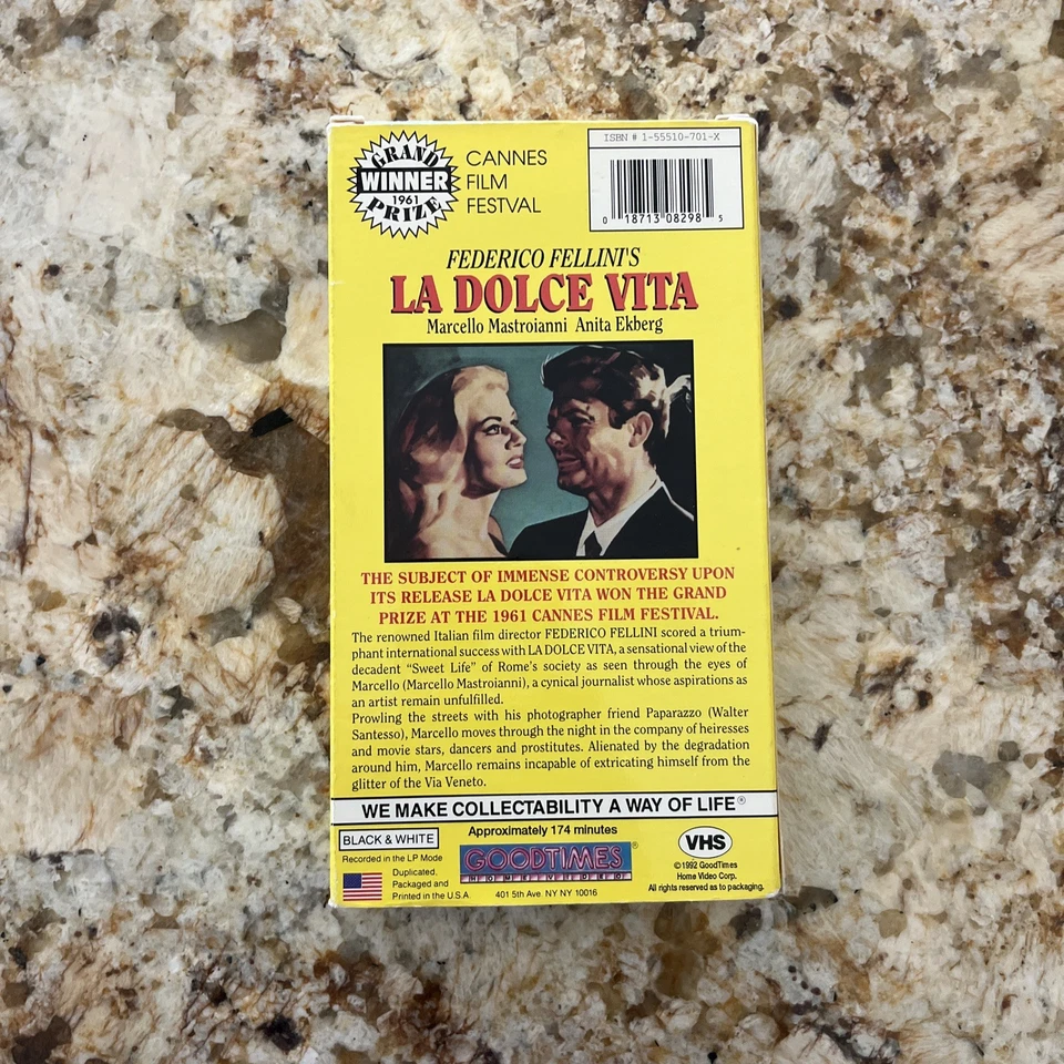 La Dolce Vita VHS Full Length Version Cannes Film Festival Winner - Image 2 of 4