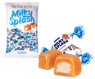 ROSHEN Praline Toffikonfekt 1kg Milky Splash  Konfekt Süßigkeiten Стакан молока