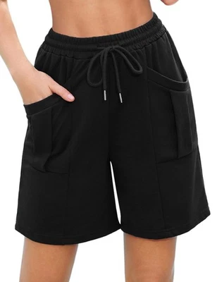 Short de Sport Femme Coton Bermudas Pantalon Court été Noir 2 M - Photo 1/4