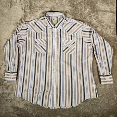 Ely Cattleman Western Pearl Snap Shirt Mens 3XLT Blue Striped Long Sleeve