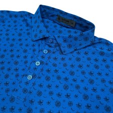 G Fore Polo Shirt Mens XL Blue Camo Skull Golf Performance Stretch AOP