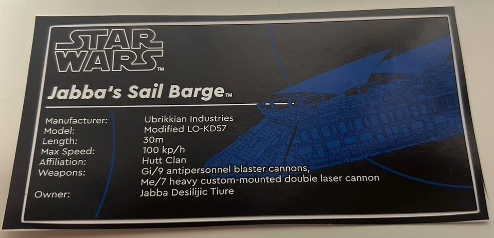 MARKENLOS Lego Star Wars UCS Style Custom Sticker 75397 Jabba's Sail Barge Khetanna