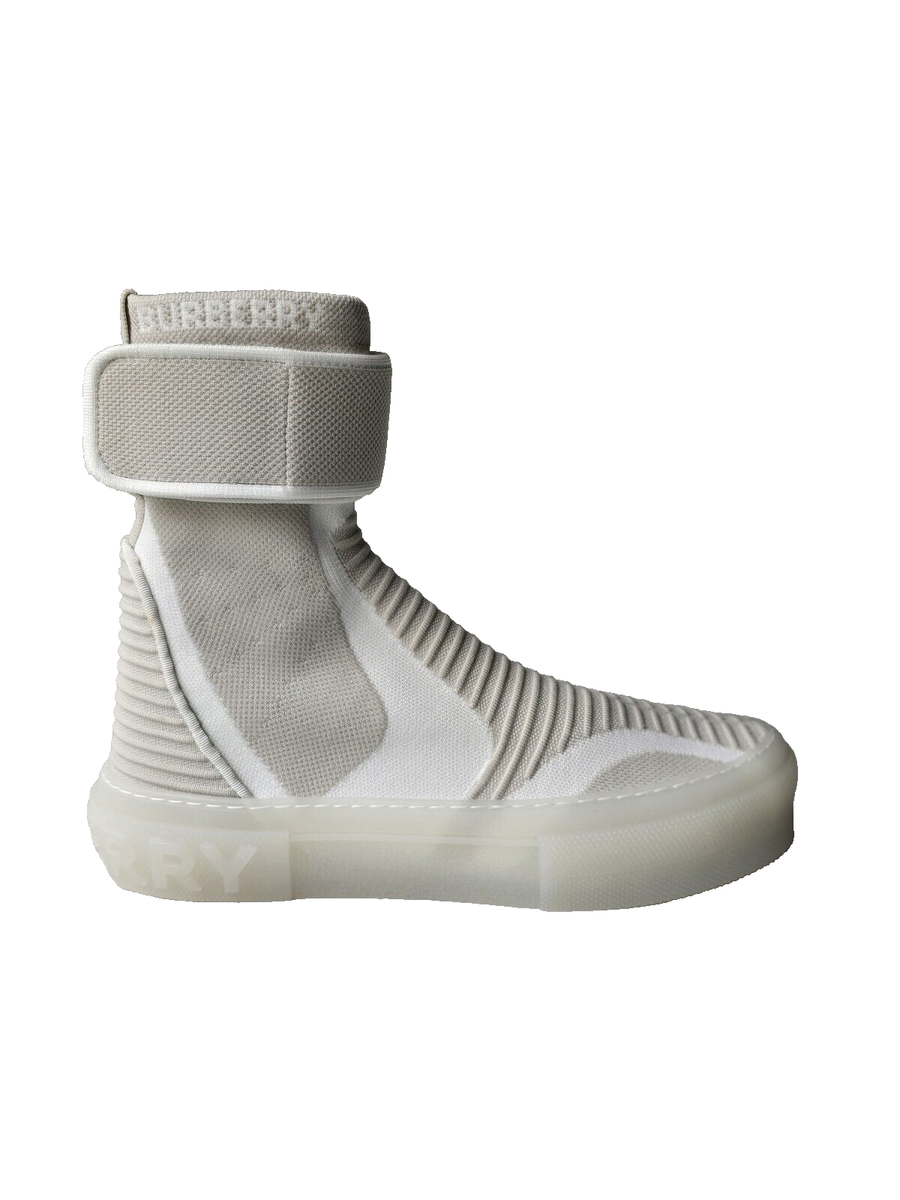 Burberry Beige White Stretch High-Top Sneakers US 7 37 Sub Knit