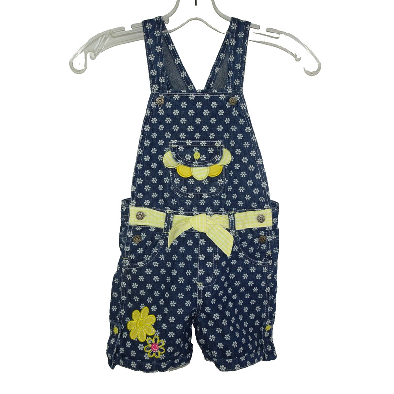 Bib Shorts Blue Jean Girl Size 6X Embroidered Applique Yellow Flowers Daisy