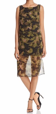Kenneth Cole New York Womens Green/Tan/ Blk Sleeveless Camo Casual Midi  Dress XS - Main Image