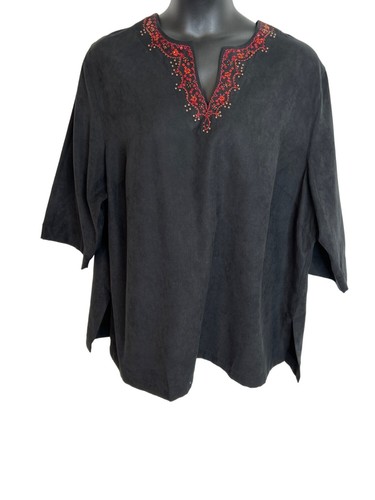 Liz & Me Plus Size 3X Black Tunic Top Blouse 3/4 Sleeves Dressy Bling E433 - Picture 4 of 8
