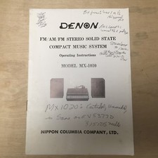 Denon Owner Manual for the Model MX-1010 Music System Original
