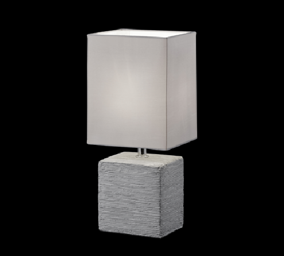 Lampada Da Tavolo Angolare In Ceramica Effetto Cemento E Paralume In Tessuto Grigio, Altezza 29 Cm, Con LED 4W Incluso - 3