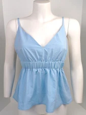 Shein Cropped Tank Top Womens Medium Baby Blue Spaghetti Straps Ruffle V Neck