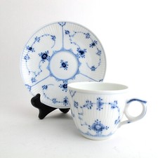 Blue Fluted Plain by Royal Copenhagen 2 5/8" Flat Cup  Saucer Set s 1st 79