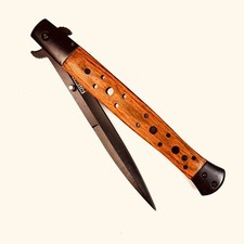 12 Long Wood Spring Assisted Open stainless Blade Folding Pocket Knife