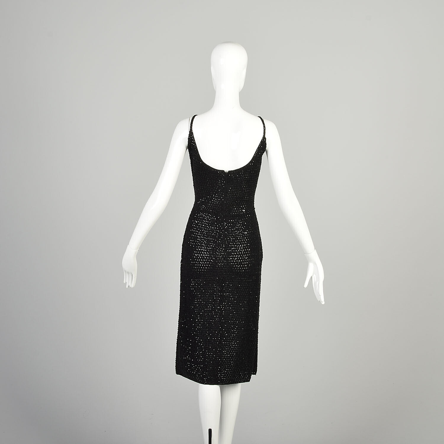 M-L-XL 1960s Black Dress Open Knit Crochet Fishne… - image 2
