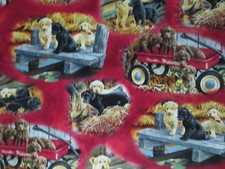 PUPPIES DOGS BREEDS REALISTIC OVERALL RED COTTON FABRIC BTHY
